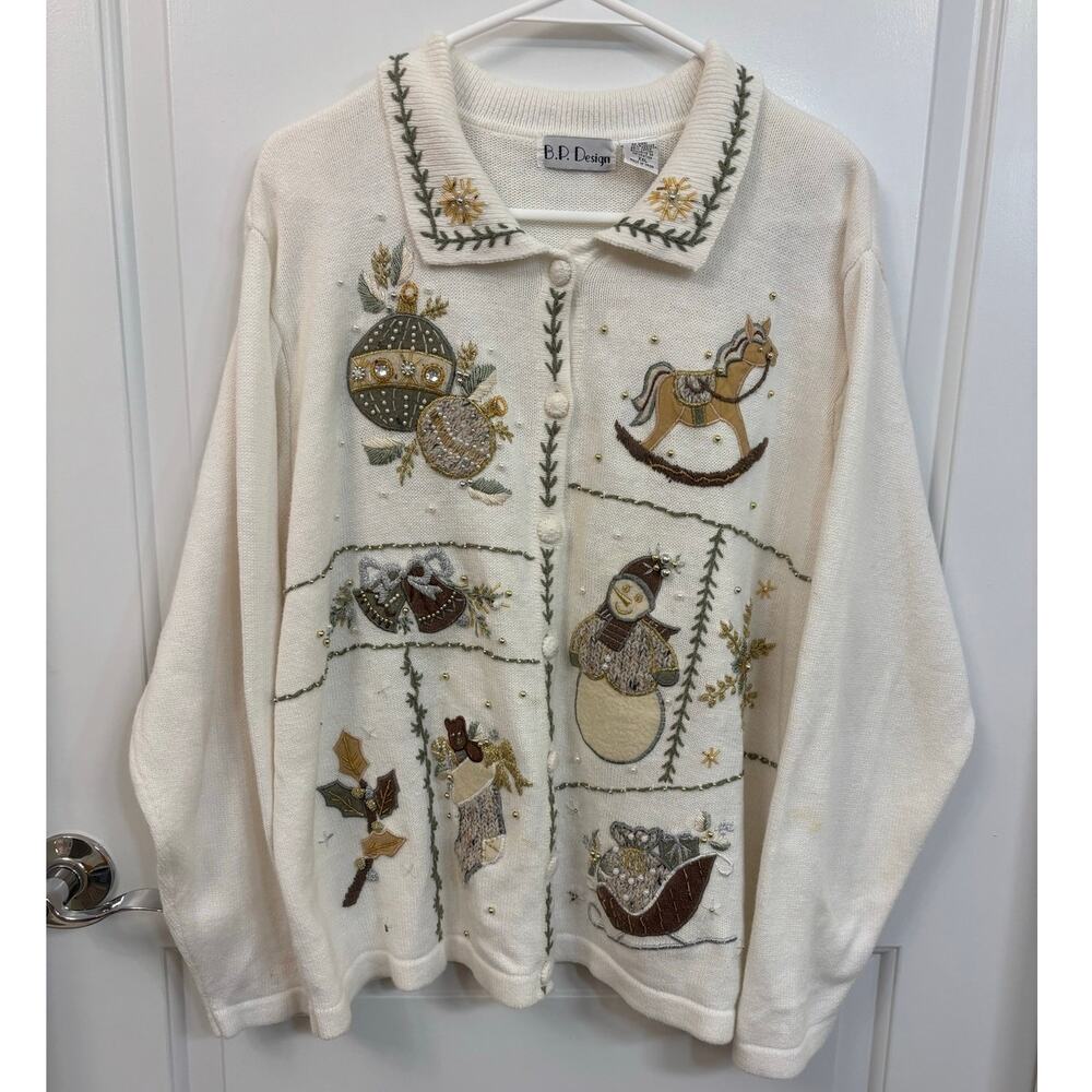 Vintage B.P. Design Winter Christmas Applique Grannycore Sweater